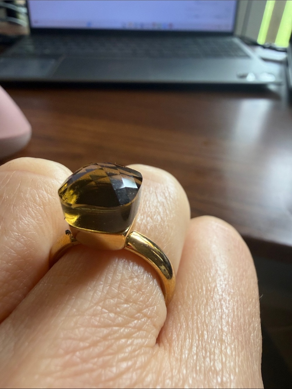 Gold Ring with Smoky Brown Faceted Stone - Elegant Women's Cocktail Ring
